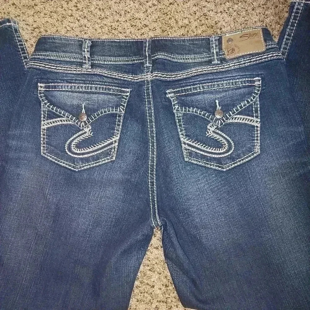 Silver Berkley Flap Women’s Blue Jeans Denim Size w26/L30 Stretchy Straight Embr - Picture 5 of 10
